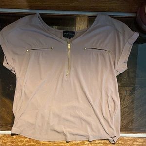 The work shop tan dress shirt with gold zipper